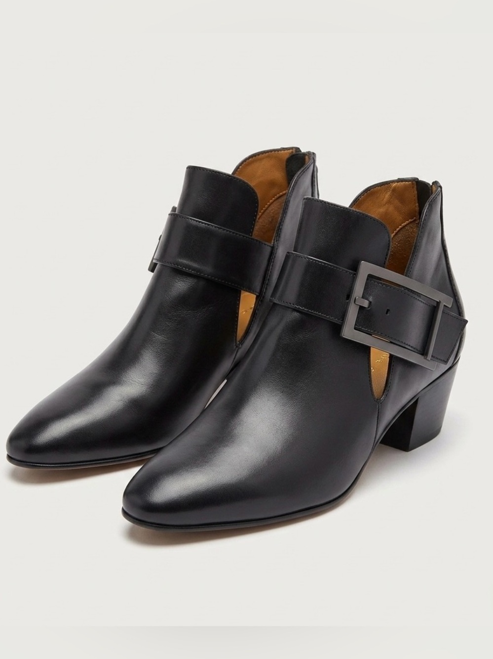 Aquatalia Black Leather Buckle Ankle Boots - Italy - pointed toe - block heel